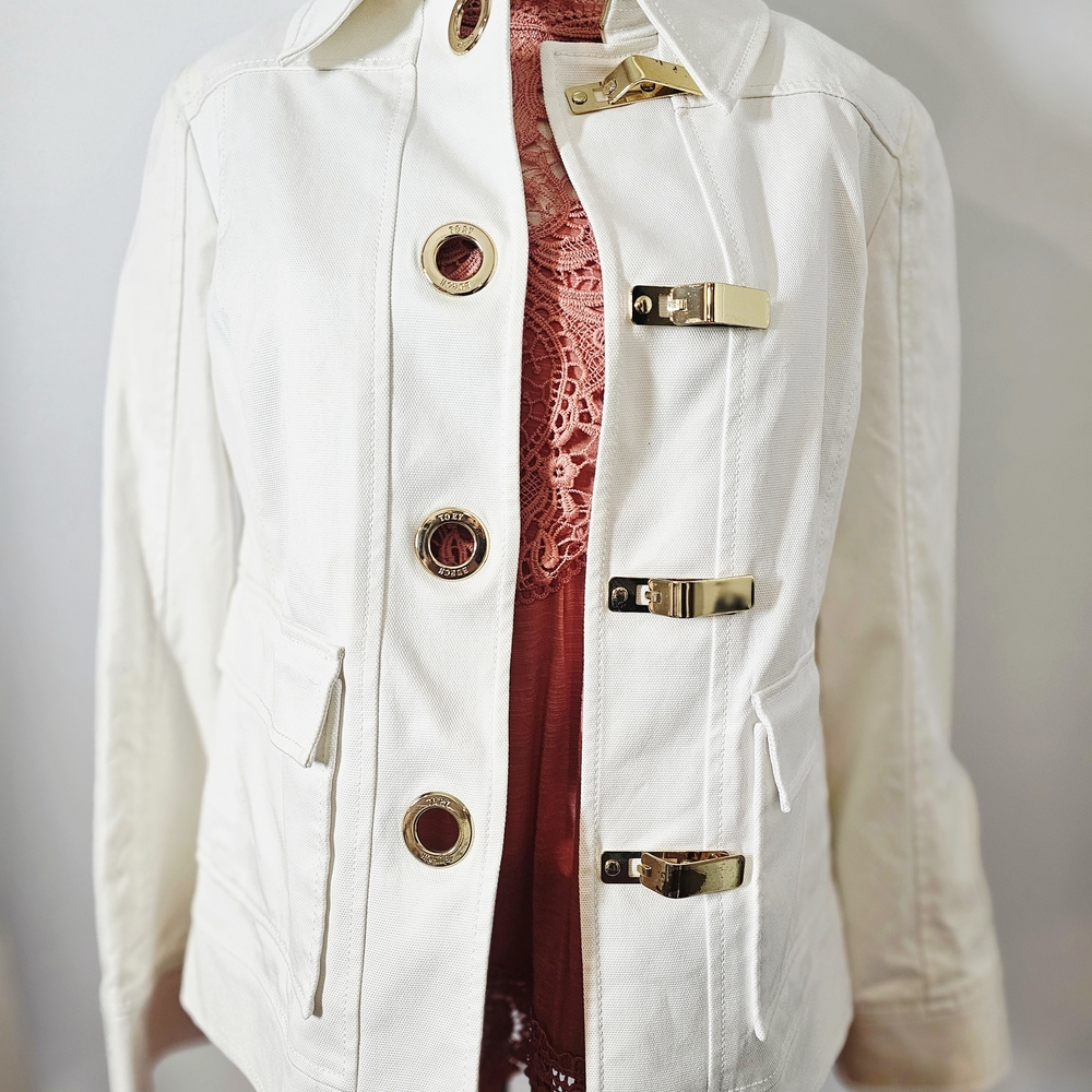 Whitw Tpry Burch Jacket with Gold Accents